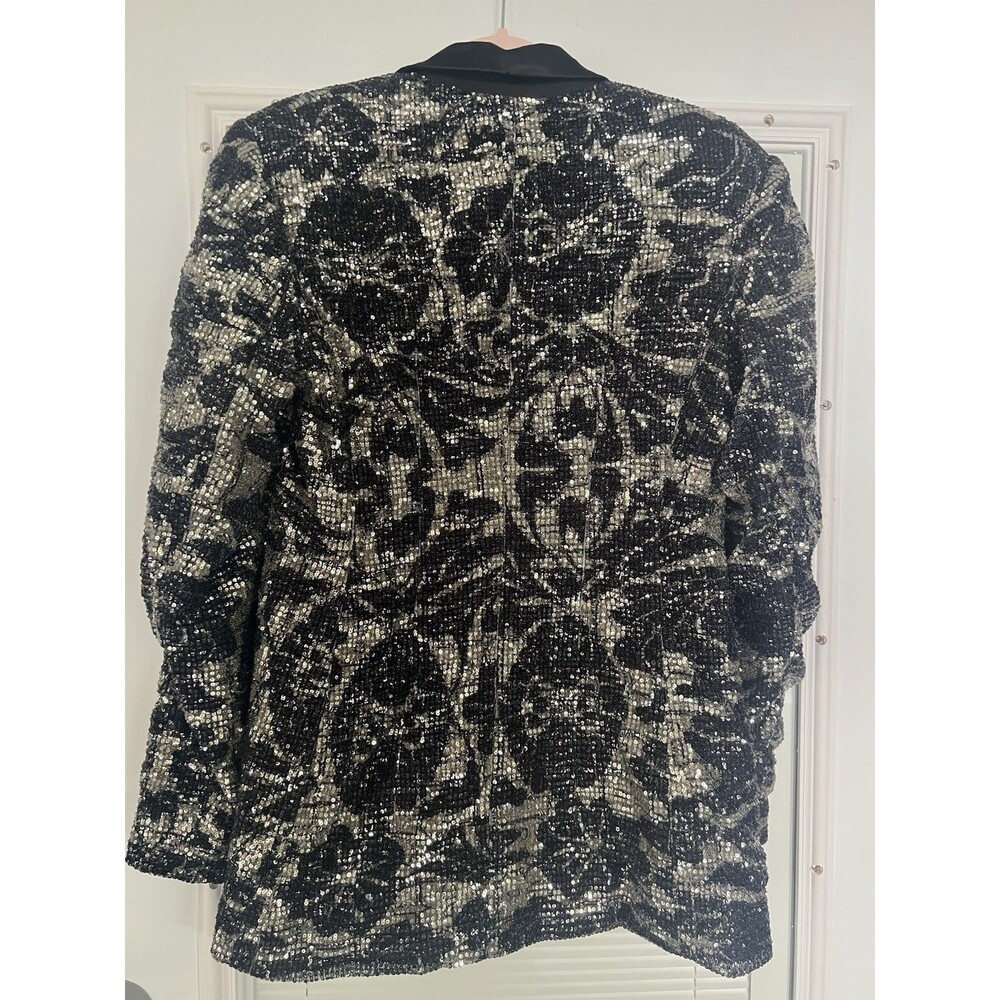 Rotate Birger Christensen Augustina Sequin Blazer Women’s Size‎ 6 Black/ Silver - Picture 11 of 11